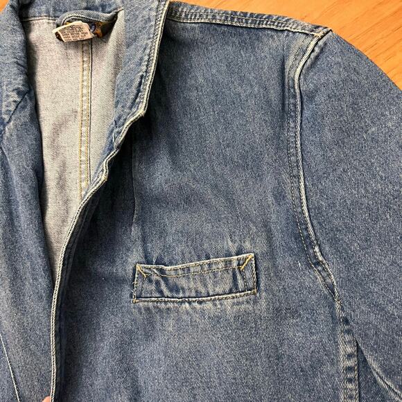 Baccini Denim Blazer Size 14 Vintage 90s Cotton Jacket One Button Long Line - Picture 4 of 12